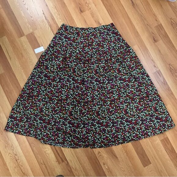 JOIE Button Front Black Floral Print Cotton Midi Skirt Fit & Flare Size 14‎ New - Picture 4 of 12